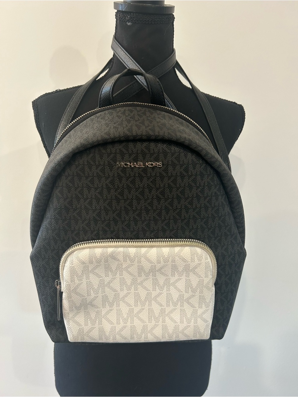 Michael Kors Erin Medium Backpack Black White MK Monogram Signature
